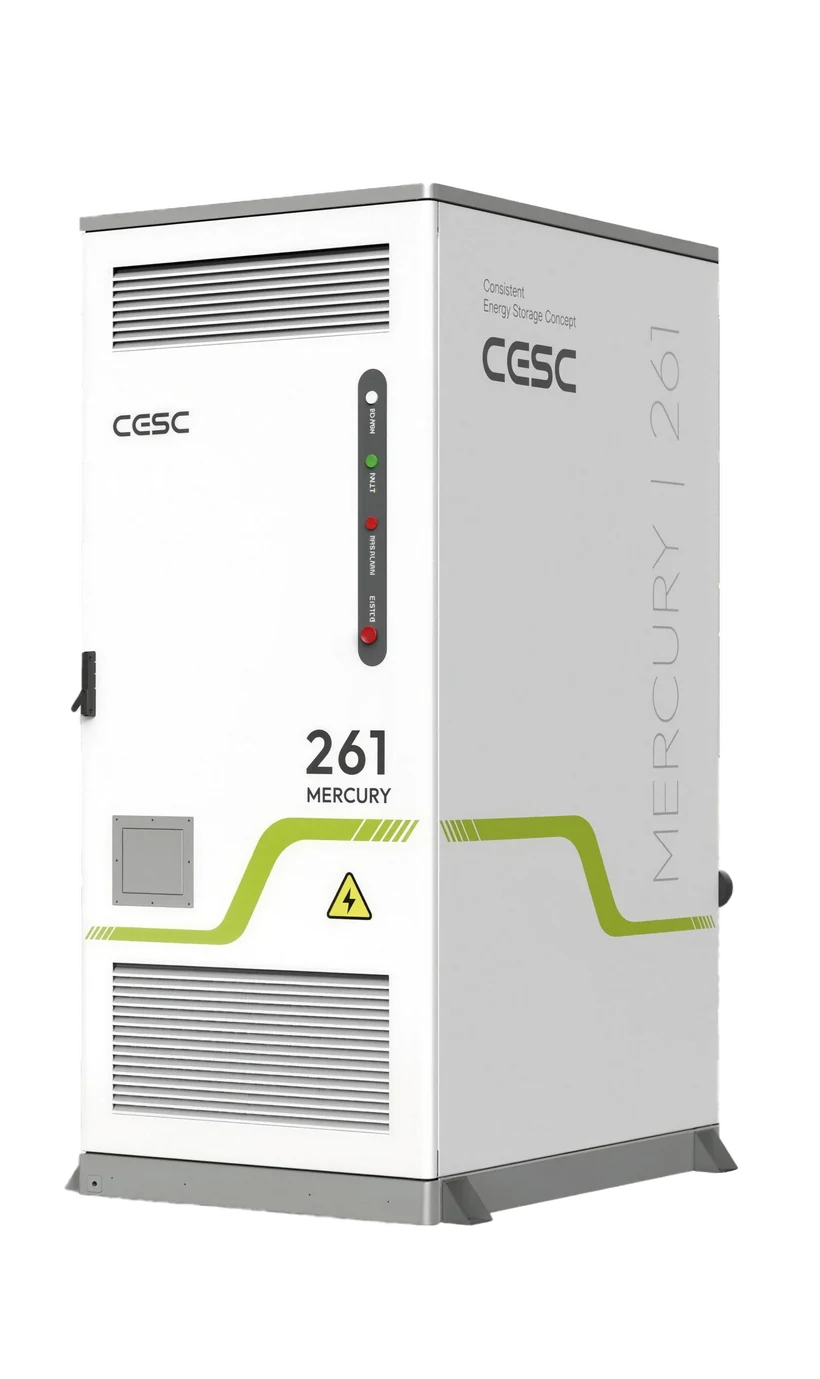 CESC Mercury 261 Batteriespeicher – weißer Industrieschrank mit grünem Akzentstreifen